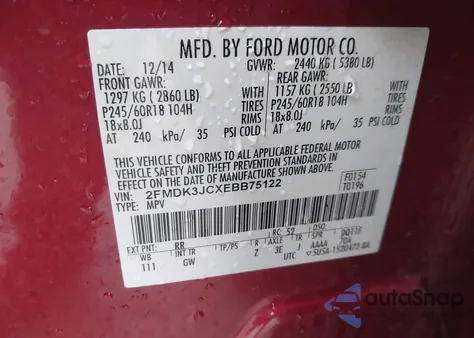 2014 Ford Edge Sel из США, поврежденный, VIN 2FMDK3JCXEBB75122